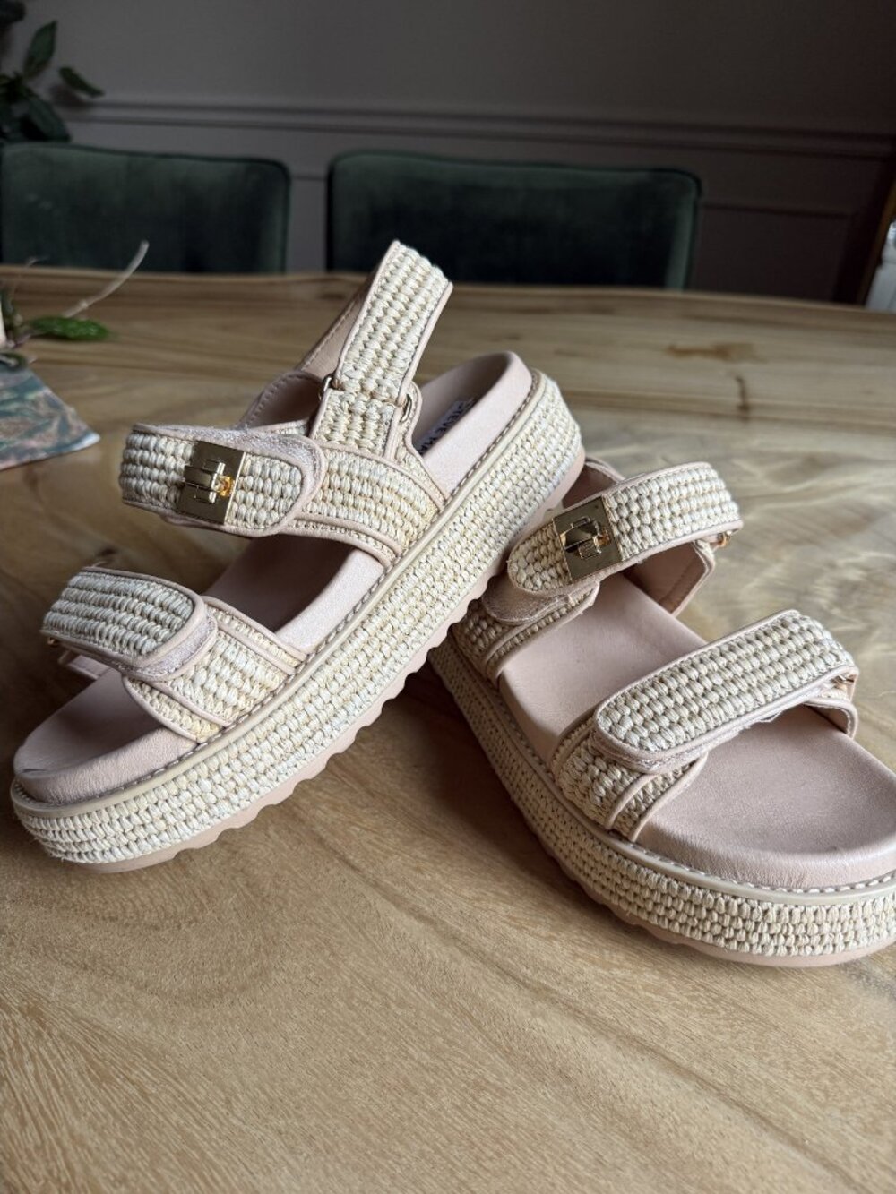 Steve Madden Bigmona Natural Raffia Platform Sandals Size 8
